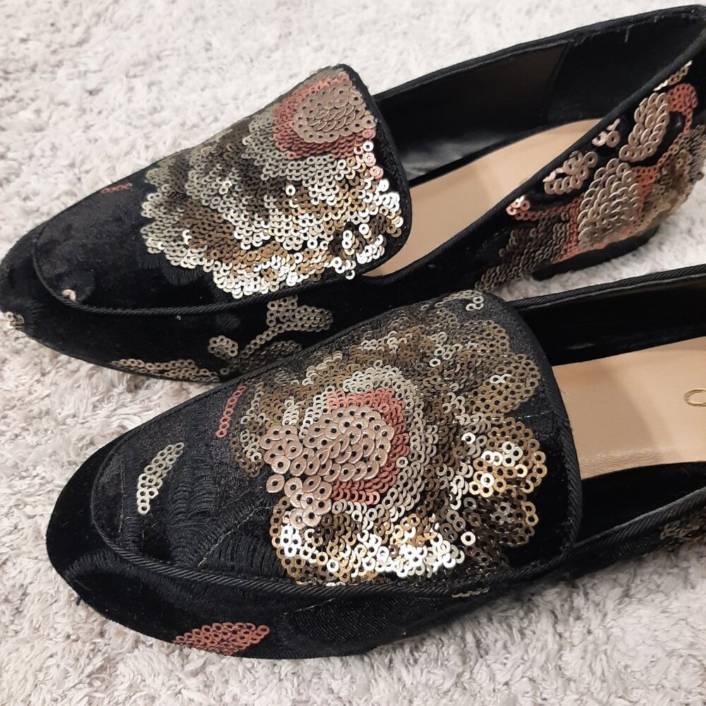 Like new Y2K sequin velvet with embroidery loafers shoes size 6